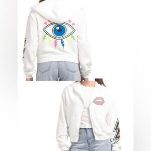 Lauren Moshi Lachelle Zip Front Lightning Eye White Hoodie